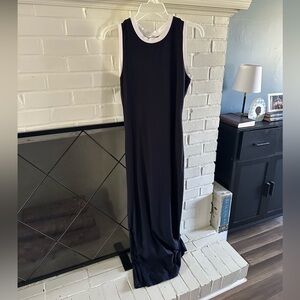 Calvin Klein Navy Blue Maxi Dress with White Trim